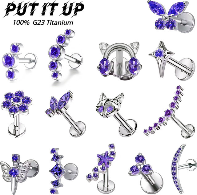 PUTITUP Ohrstecker-Set, Titan, lila Zirkonia, Unisex - Bild 1