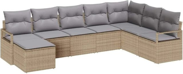 vidaXL 8-teiliges Garten-Sofa-Set aus Poly Rattan in Beige mit Polsterung und Hocker - Bild 1