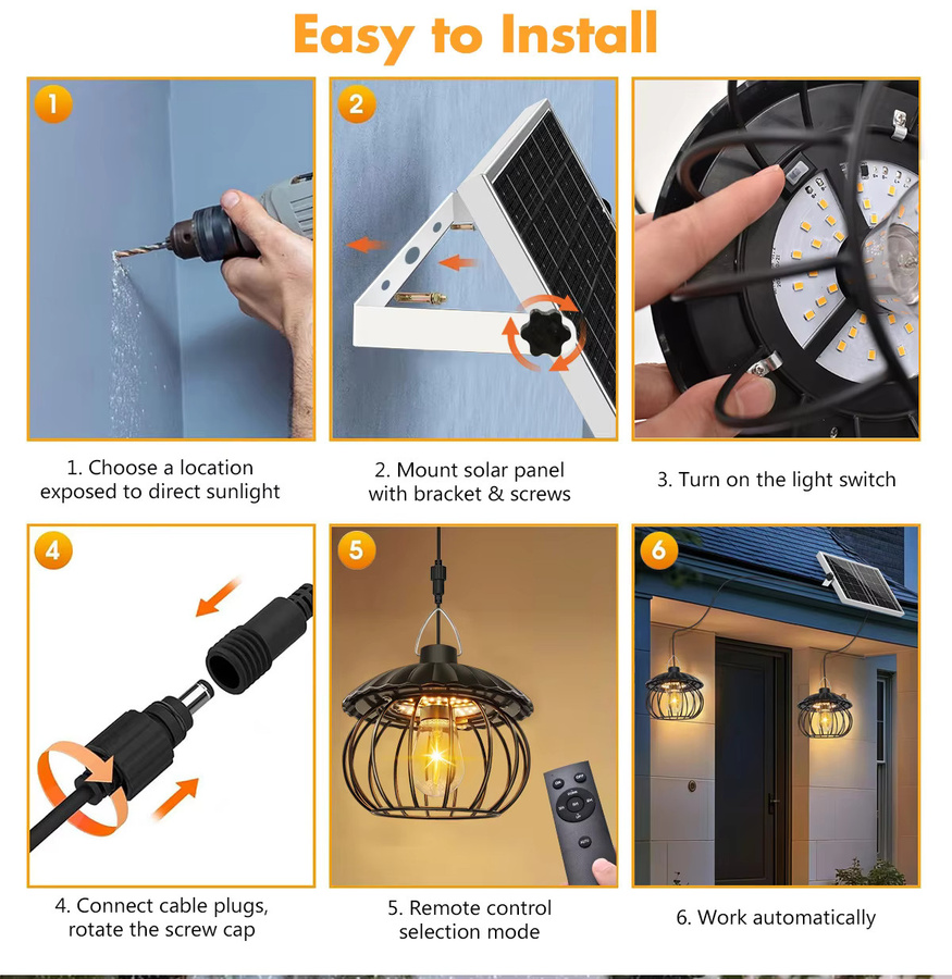 Solar-LED-Pendelleuchte mit Fernbedienung und Timer, IP65 wasserdicht, für Garten und Außenbereich - Bild 6