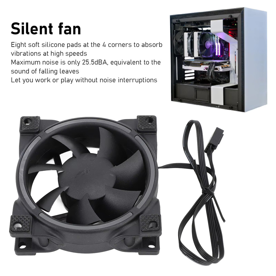 VBESTLIFE PWM-Gehäuselüfter 80 mm in Schwarz mit MFDB-Dynamikdrucklager und Temperaturregelung (800–2500 U/min) - Bild 3