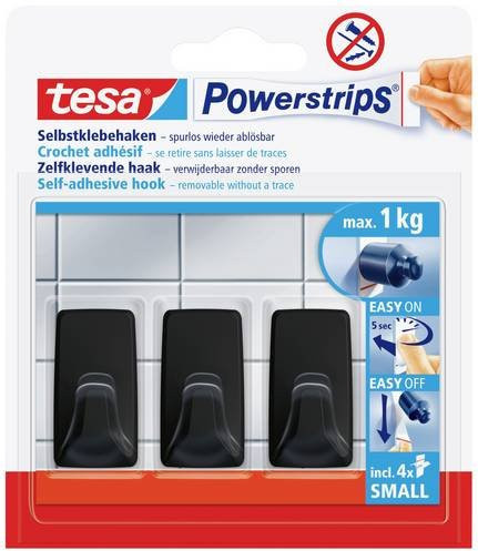 tesa Powerstrips Selbstklebehaken Small Eckig Schwarz 3 Stück - Bild 1
