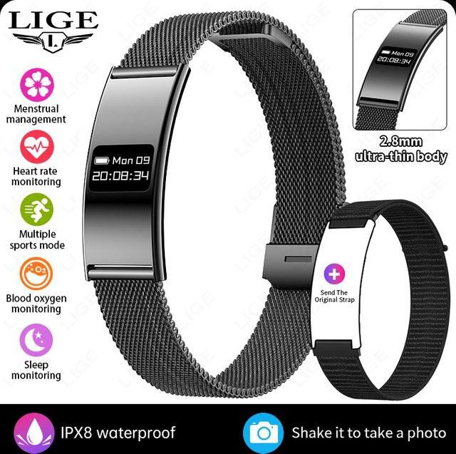 LIGE Smart-Armband 2026 Ultraflaches Design in Schwarz mit Schlafüberwachung und Anrufbenachrichtigung für Damen und Herren - Bild 1