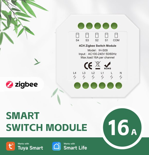 Tuya ZigBee Smart Switch Modul 1-4CH in Weiß mit Sprachsteuerung für Alexa und Google Assistant (16A, AC100-240V) - Bild 1
