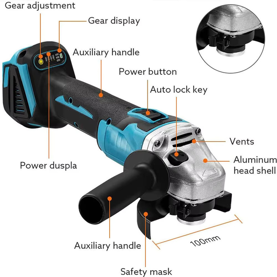 Makita bürstenloser elektrischer Winkelschleifer mit variabler Geschwindigkeit, 125 mm, Blau, für Makita LXT 18 V Akku - Bild 3