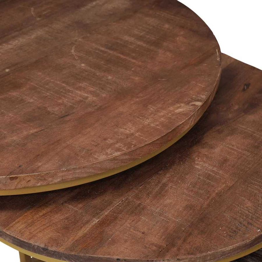 vidaXL Nesting-Couchtisch Set aus 2 Teilen aus Massivholz Mango und Stahl in Braun, rund - Bild 3
