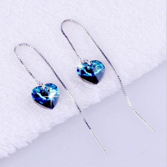 Wucifang Jewelry Ohrringe, 925 Silber, Blau, Kristall, Herz, Damen - Bild 1
