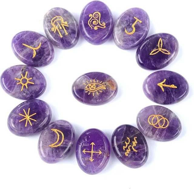 Perlen Naturstein Kristall Achat Quarz, Rune Ornamente, Bunt, Unisex - Bild 1
