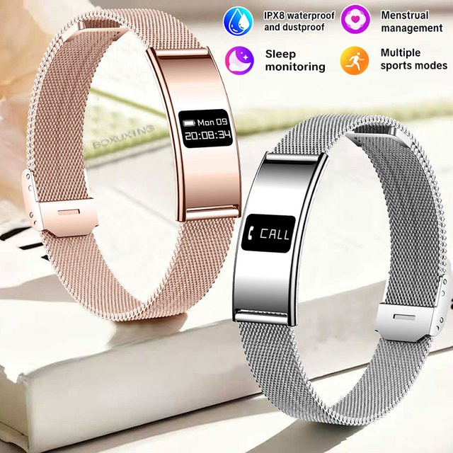 BOXUXING Smart-Armband für Damen mit Fitness-Tracker, Herzfrequenzmonitor und Anruf-Erinnerung, 10ATM wasserdicht, Schwarz - Bild 1