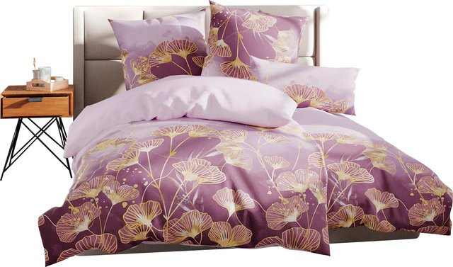 Wäschepur Bettwäsche Floral Blätter mit Reißverschluss aus 100% Baumwolle, Farbe: Purple, B/H: 135 x 200 cm - Bild 1