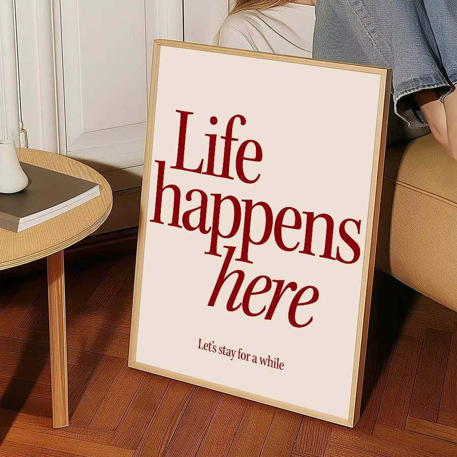 Life Happens Here Poster Moderner Wandkunstaufkleber mit Typografie für Wohnzimmer und Bar - Bild 2