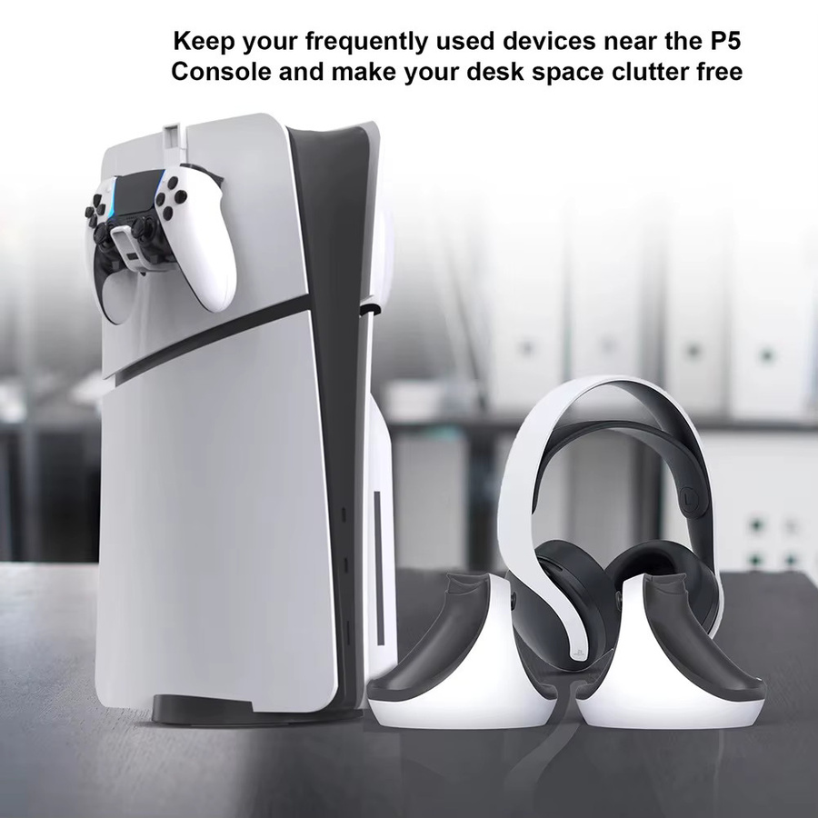 VAORLO 2er-Pack Controller-Headset-Ständer in Weiß für PS5 und PS5 Slim Digital Drive Konsole - Bild 5