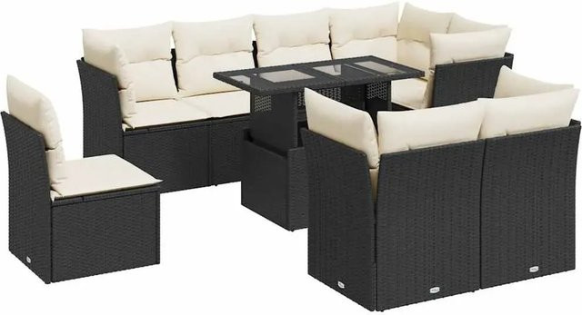 vidaXL 9-teilige Garten-Sofagarnitur aus Poly-Rattan mit Kissen in Schwarz-Creme - Bild 1