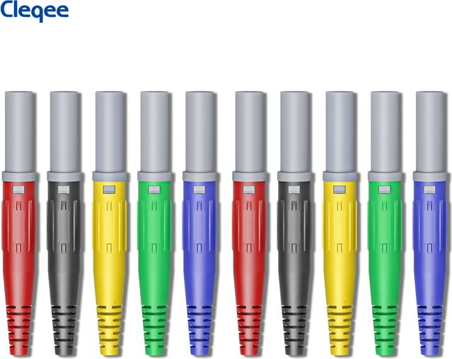 Cleqee P10060 Bananenstecker und Bananenbuchsen 4mm Hochstrom 32A vernickelt mit PA66 Isolierung für elektrische Prüfungen in Rot und Schwarz - Bild 1