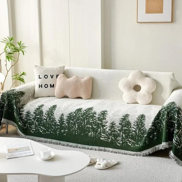 Chenille Sofa Überwurf Weihnachtsbaum Design in Grün, Anti-Rutsch Möbel Schutzbezug für dein Wohnzimmer, B/T: 180 x 130 cm - Bild 1