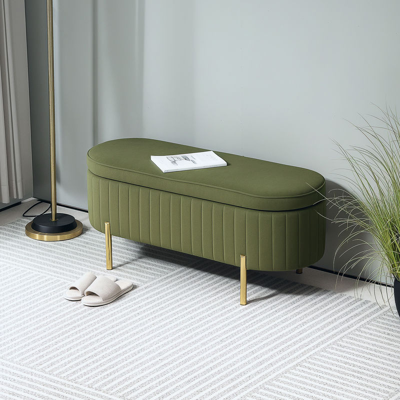 Aosom HOMCOM Sitzbank mit Stauraum in Samtoptik und Metallbeinen, Polsterbank mit Klappdeckel für Wohnzimmer, Schlafzimmer oder Flur, Farbe: Grün, B/T/H: 108 x 44 x 43,5 cm - Bild 2