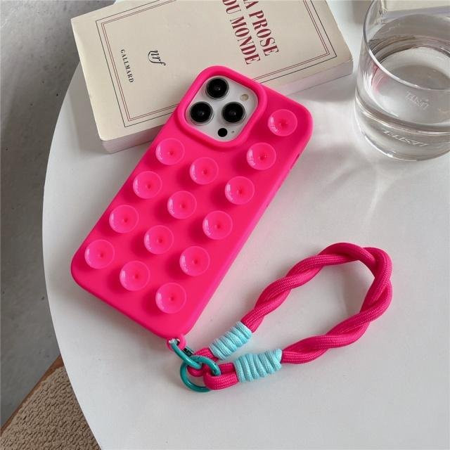Yiran Luxus Schutzhülle für iPhone 16 Pro Max, 15, 14, 13, 12 Plus mit Saugnapf Airbag und Lanyard in Pink - Bild 1
