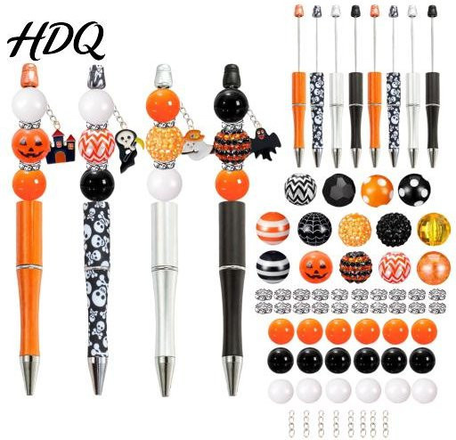 Happiness First DIY Perlenstifte Halloween Set, 8 Stück sortierte Acrylperlen Kugelschreiber in Schwarz und Multicolour - Bild 1