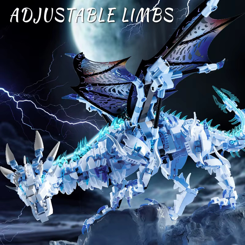 FUNXINEE Ice Dragon Bricks, Bausatz, 1676 Teile, leuchtende Augen, bewegliche Gelenke - Bild 5