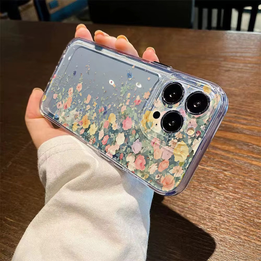 Stoßfeste Silikon Handyhülle mit Blumenmuster für Apple iPhone 17 Pro Max, 16, 15, 14, 13, 12 und Air, transparent - Bild 5