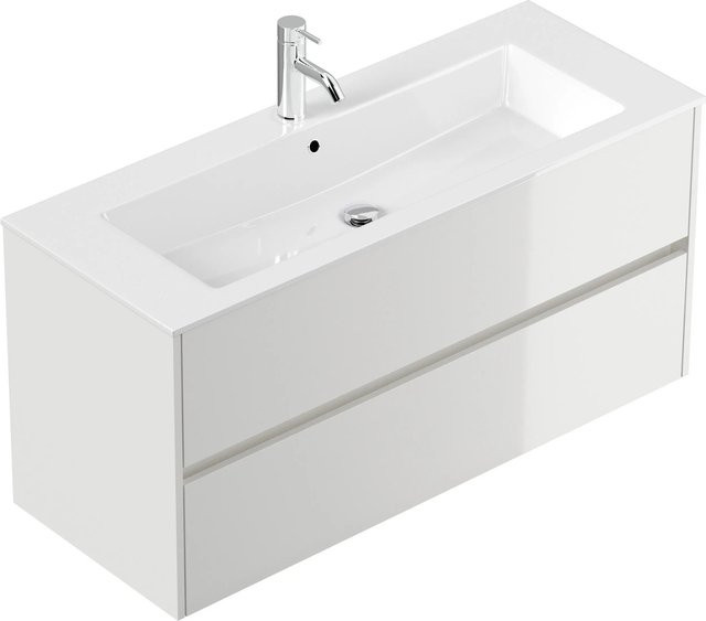 Posseik Badmöbel Limes Waschtisch mit 2 Greifraum Auszügen Weiß Hochglanz Breite: 120 cm, Tiefe: 46,5 cm, Höhe: 58,5 cm - Bild 1