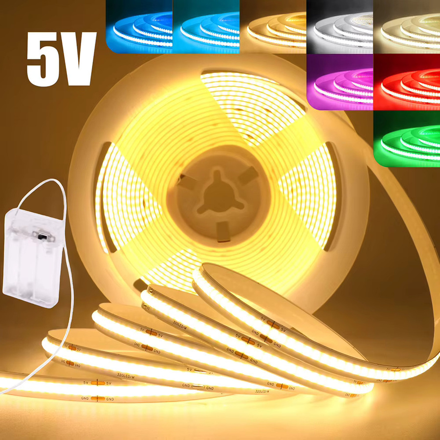 HAGAHA COB LED-Lichtleiste 5V mit 320 LEDs, batteriebetrieben, hochdichte Flex-Lampe in Blau, Rot, Grün, Pink oder Multicolour - Bild 2