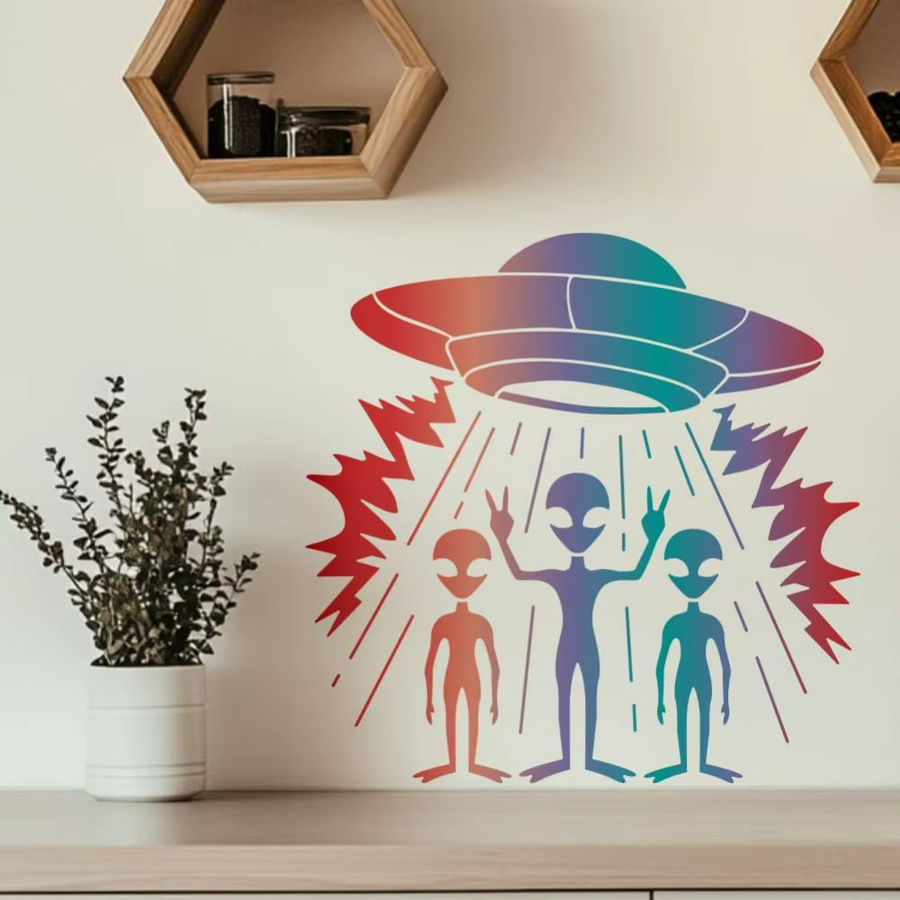 Wiederverwendbare Alien UFO Schablonen mit Raumschiff-Mustern zum Malen, B/B/H: 30 x 30 cm - Bild 3