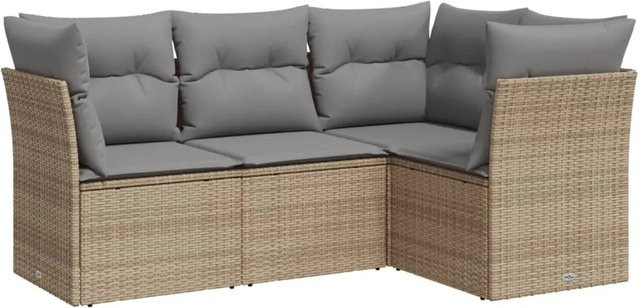 vidaXL 4-tlg Garten-Sofagarnitur in L-Form aus Polyrattan mit Kissen in Beige und Grau - Bild 1