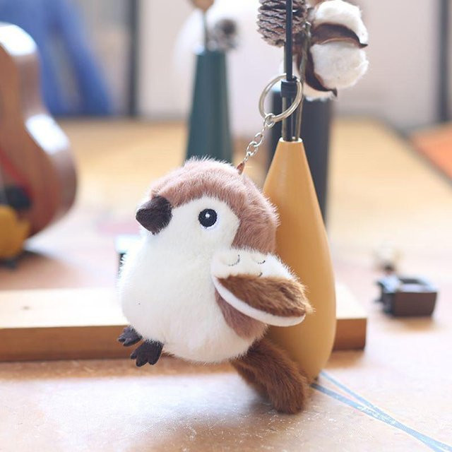 Etherealkhe Spatz Plüschtier Puppe Schlüsselanhänger, 14cm, grau - Bild 1