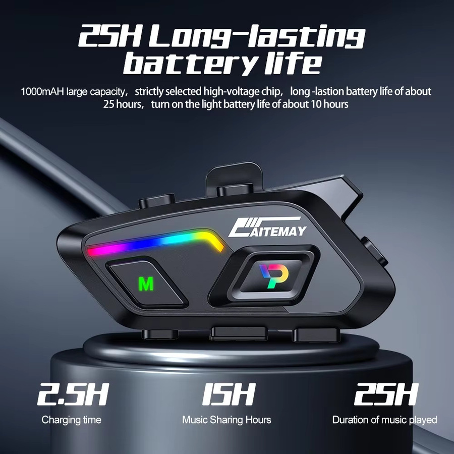 Kebidumei Motorradhelm-Bluetooth-Headset in Schwarz mit 1000mAh Akku, 300m Reichweite und Musik-Sharing für bis zu 10 Fahrer - Bild 4