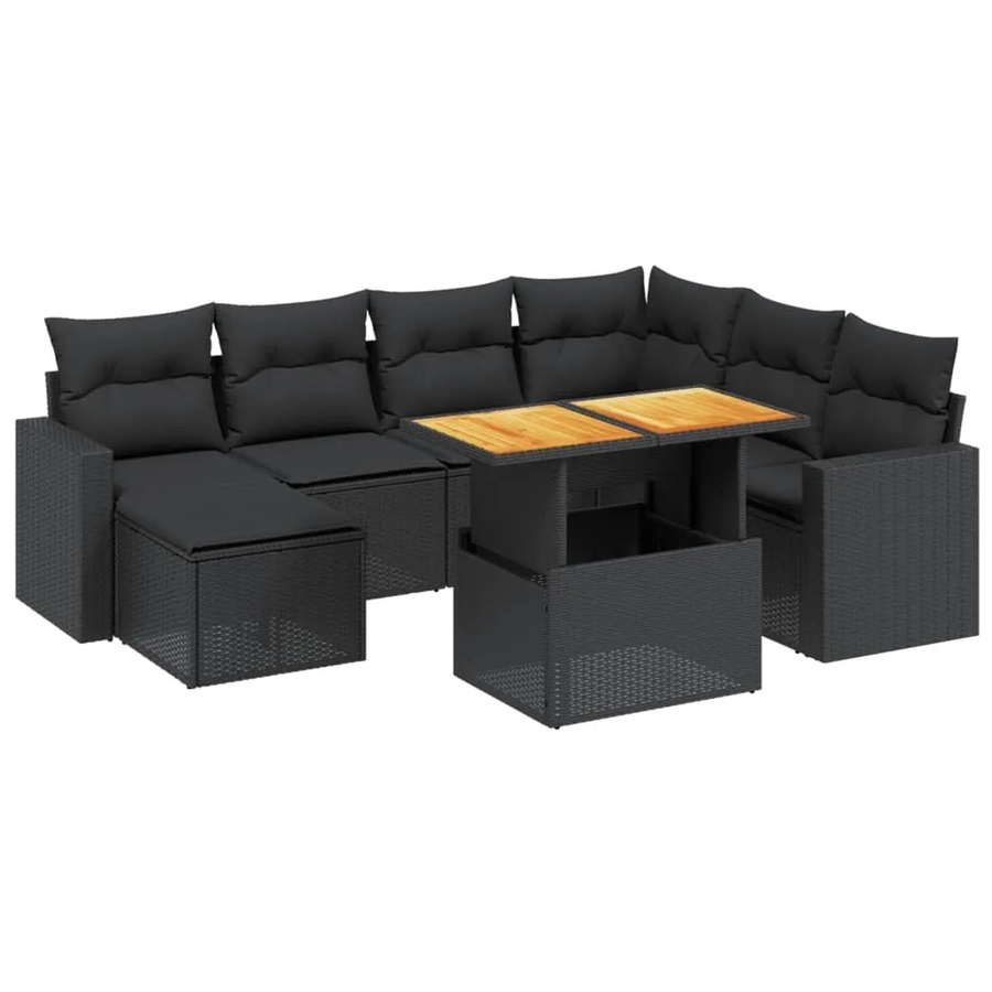 vidaXL 8-teilige Garten-Sofagarnitur aus Poly-Rattan und Akazienholz in Schwarz mit Kissen - Bild 2