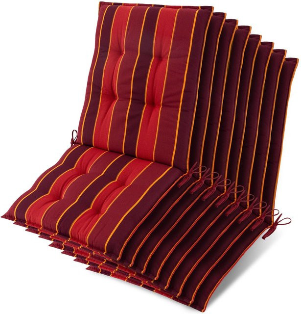 Beautissu 8er Set Sun-NL Auflage für Niederlehner Liegen, Rot-Gestreift, B/T/H: 105 x 50 x 8 cm - Bild 1