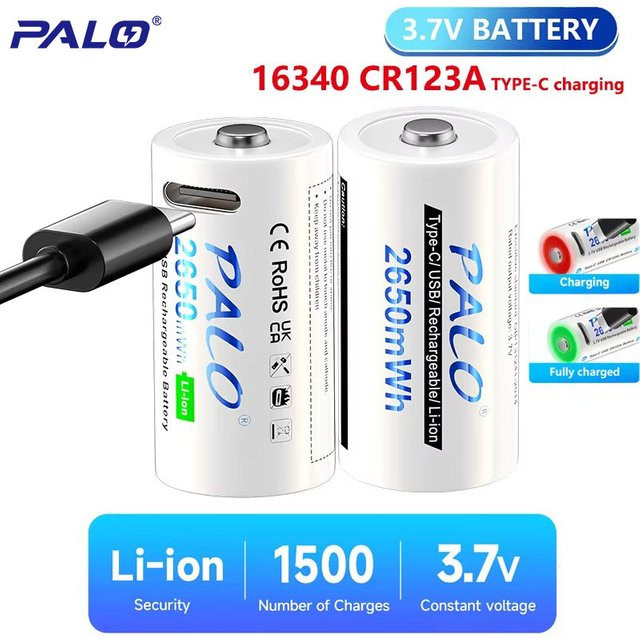 PALO CR123A Akku 3,7V Typ-C USB wiederaufladbar 2650mWh Lithium Weiß - Bild 1