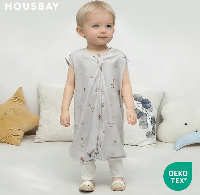 HOUSBAY Sommer-Schlafsack für Kinder von 1–6 Jahren aus 100 % Baumwolle, ärmellos mit Beinen und 2-Wege-Reißverschluss, Grün - Bild 1
