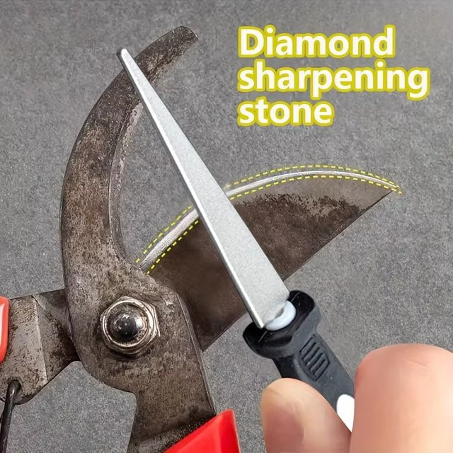 Universeller Diamantschärfer aus Metall mit doppelseitigem Flach- und Kurvendesign für Scheren und Gartengeräte - Bild 1