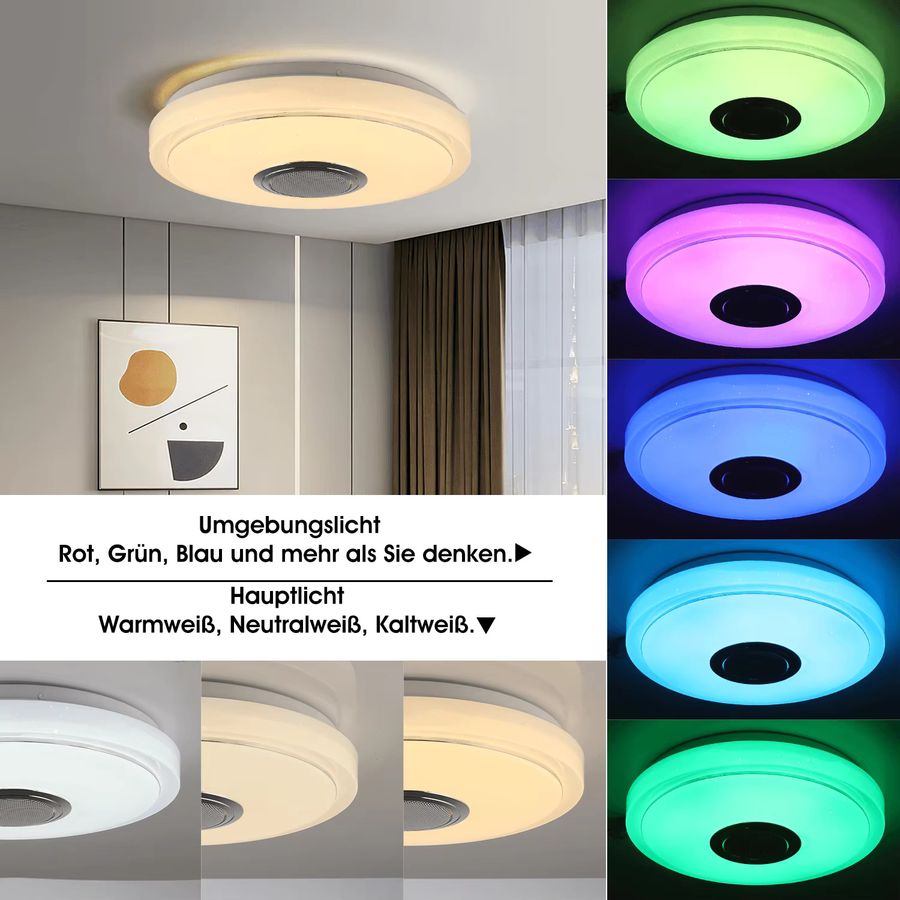 Oyajia LED-Deckenleuchte mit Bluetooth-Lautsprecher, 60W RGB-Farbwechsellampe, dimmbar mit App-Steuerung, Durchmesser: 50 cm - Bild 6