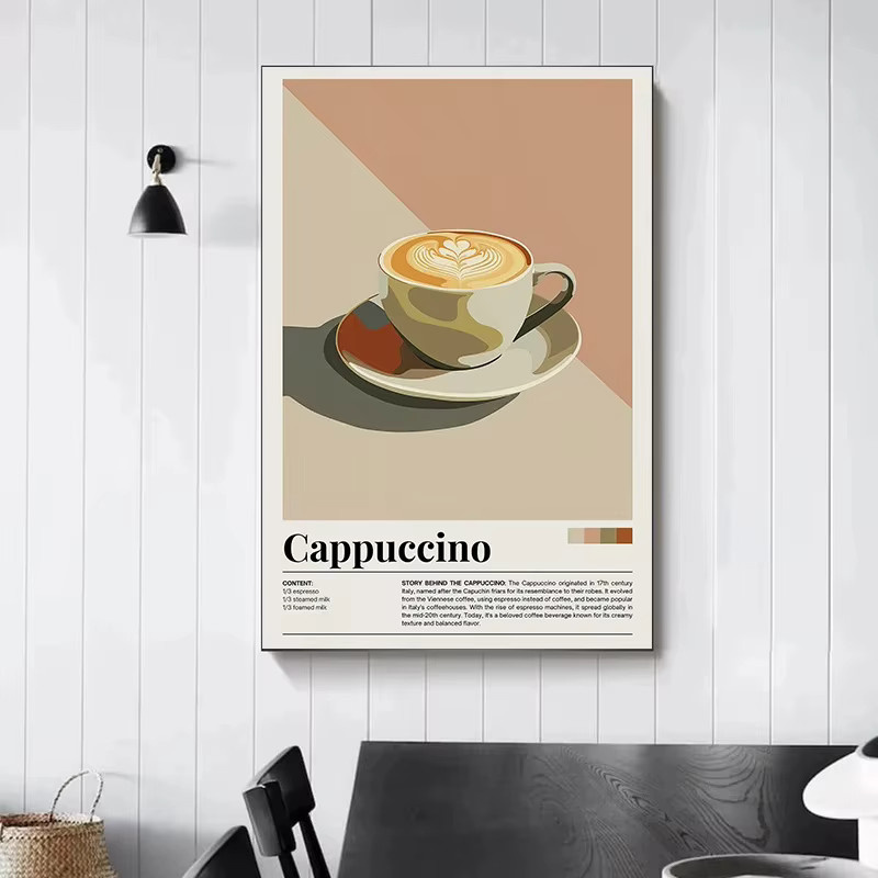 Potdemiel Nostalgisches Café-Poster als minimalistisches Leinwandgemälde mit Retro-Cocktail- und Cappuccino-Motiven in Mehrfarbig - Bild 2