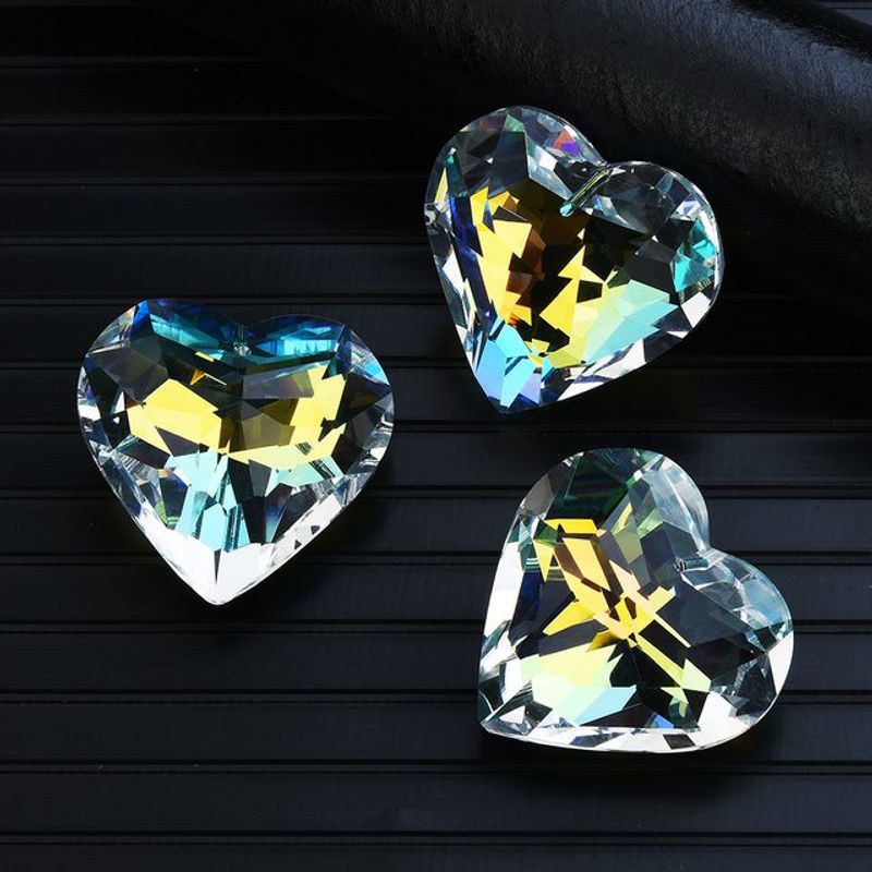 Kristall-Prisma in Herzform, transparent facettiertes Glas-Ornament für Kronleuchter und Sun Catcher, Durchmesser: 45 mm - Bild 1