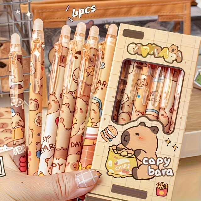 Set aus 6 oder 16 löschbaren Capybara-Stiften mit nachfüllbarer blauer Tinte in verschiedenen Farben für Schule und Büro - Bild 1