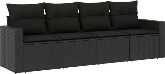 vidaXL 4-tlg. Garten-Sofagarnitur in L-Form aus schwarzem PE-Rattan mit Sitzkissen und Rückenkissen - Bild 1