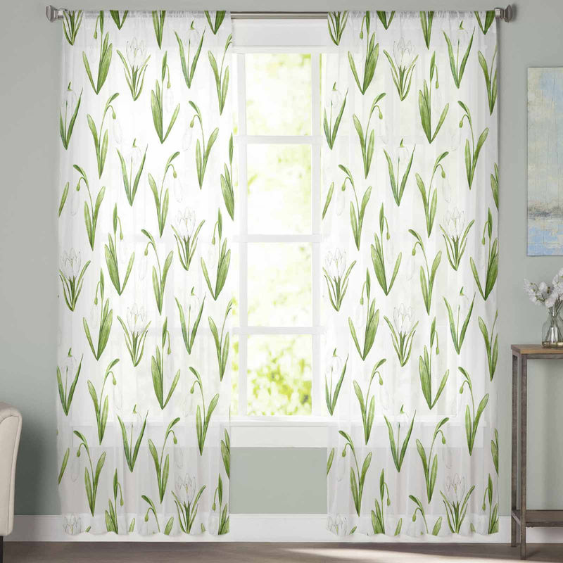 Super Six Chiffon-Fenstervorhang mit Tulpenblumen und Aquarellpflanzen in Weiß, Breite: 135 cm, Höhe: 114 cm - Bild 3