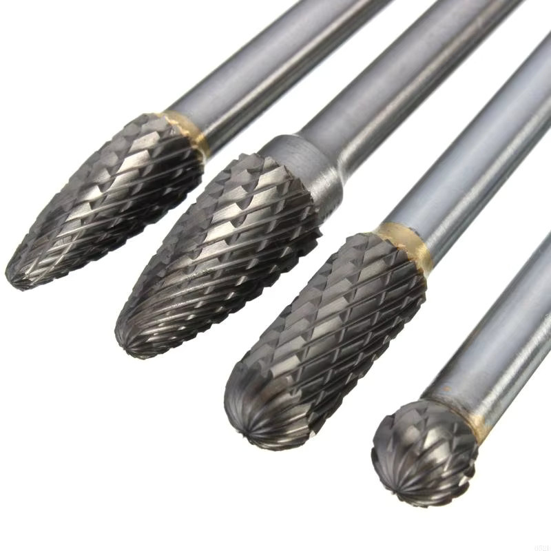 OOTDTY 4-teiliges Wolframkarbid-Frässtift-Set mit 1/4-Zoll-Schaft, silber, doppelter Schnitt für Holzbearbeitung und Schnitzarbeiten, Reichweite: 15,2 cm - Bild 2