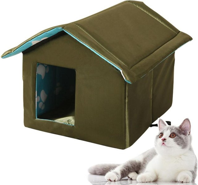 Faltbares und isoliertes Outdoor-Katzenhaus von Pet Products My, wetterfestes Katzenhaus für Freigänger, Grün, Größe S - Bild 1