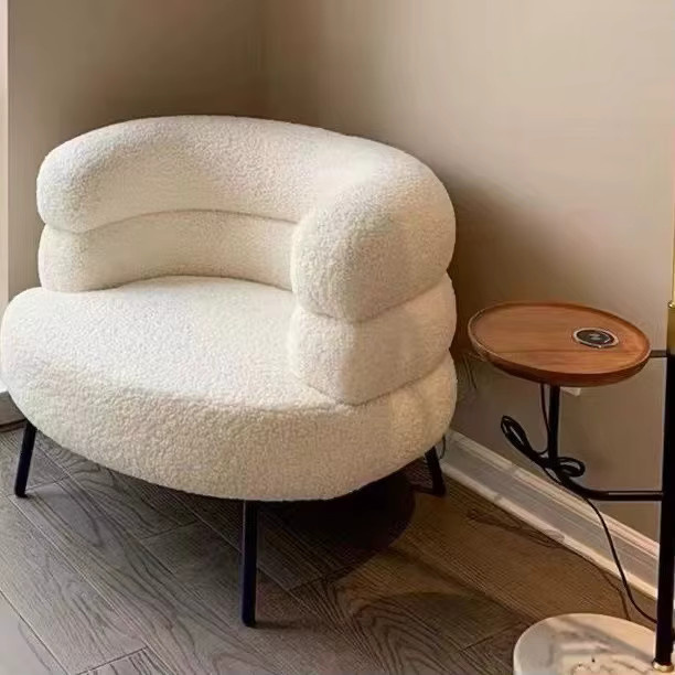 LIUSHADUOLA Polsterstuhl mit Lammwolle Rückenlehne in Weiß für Wohnzimmer und Schlafzimmer - Bild 2