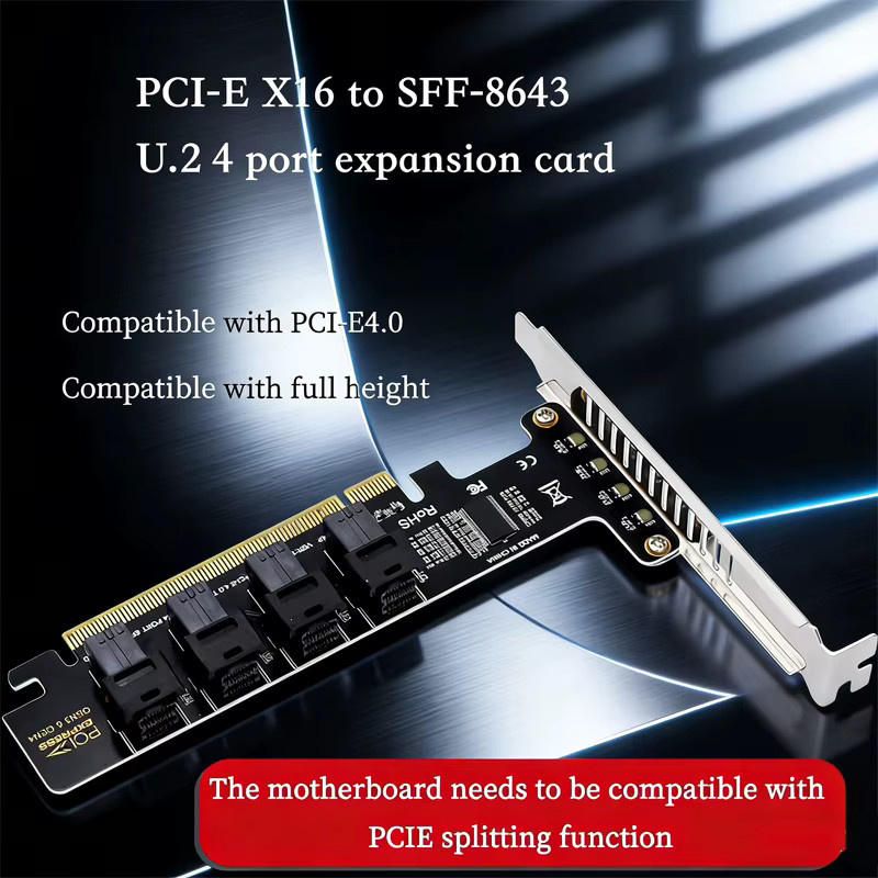 T.F.SKYWINDINTL PCIe-zu-U2-Adapterkarte mit 4 Ports SFF-8643 in Schwarz für X4 X8 X16 Steckplätze - Bild 2