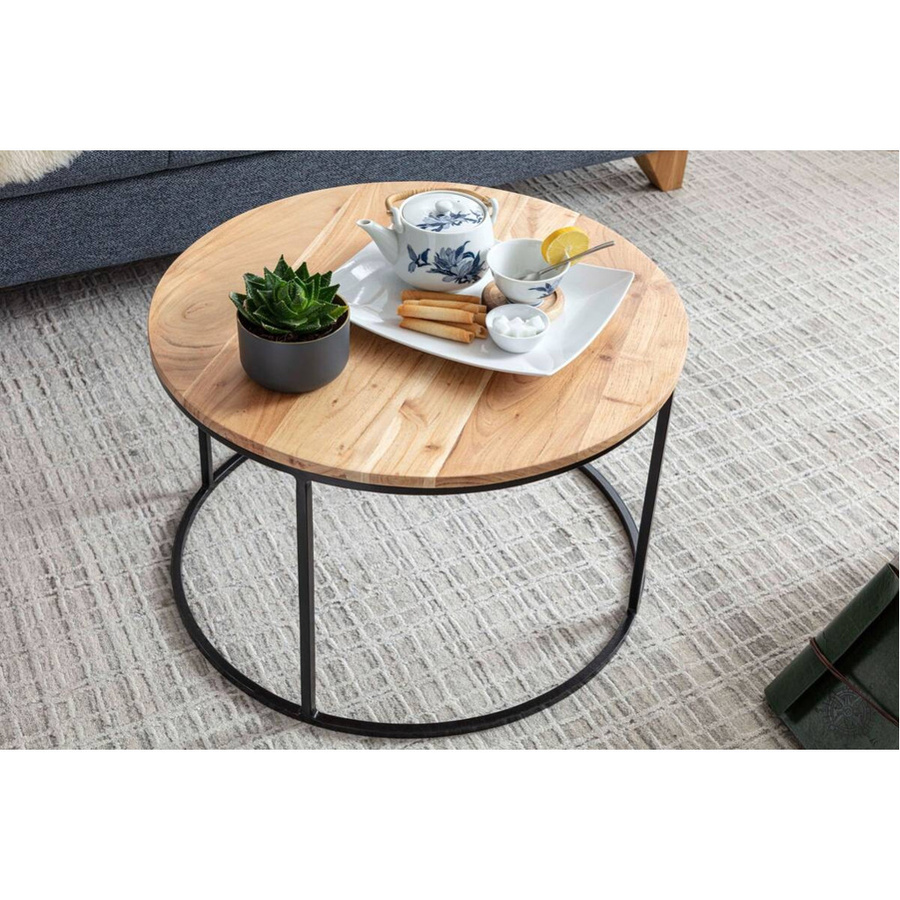 Wohnling Couchtisch aus Akazienholz und Edelstahl in Braun, rund, B/H/T: 60 x 43 x 60 cm - Bild 3