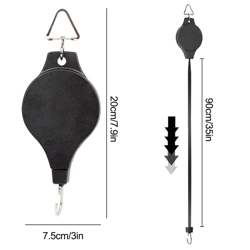 Einziehbarer Blumenkorb-Haken mit Riemenscheibe für Garten und Innenbereich, Schwarz, B/T/H: 20,0 x 7,5 cm - Bild 3