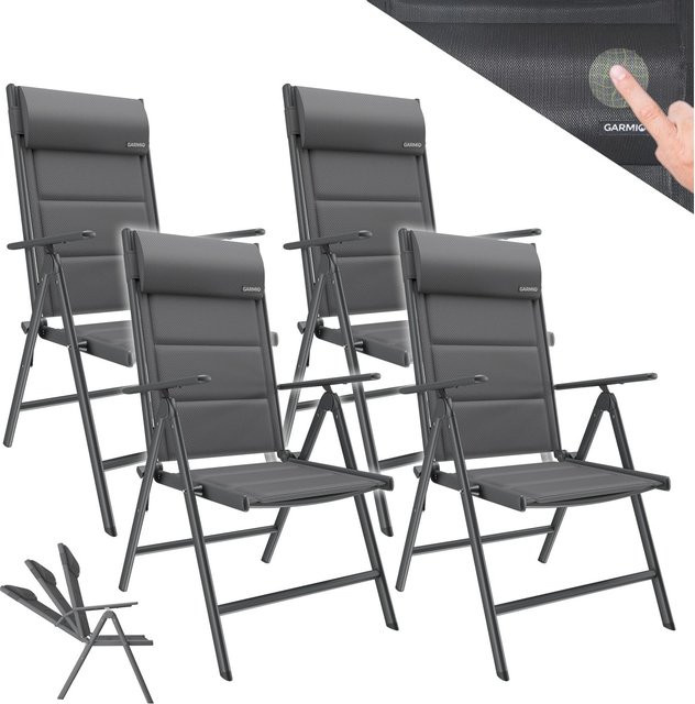 GARMIO Gartenstuhl FLORENZ 4er Set in Anthrazit, 7-fach verstellbare Klappstühle mit Nackenkissen und Textilene-Bezug für Terrasse und Balkon - Bild 1
