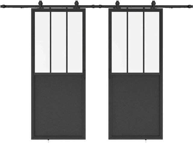inova Loft Glasschiebetür aus Stahl in Schwarz mit 3 Feldern, Klarglas und 2seitigem Softclose, B/H: 215,0 x 205,0 cm - Bild 1