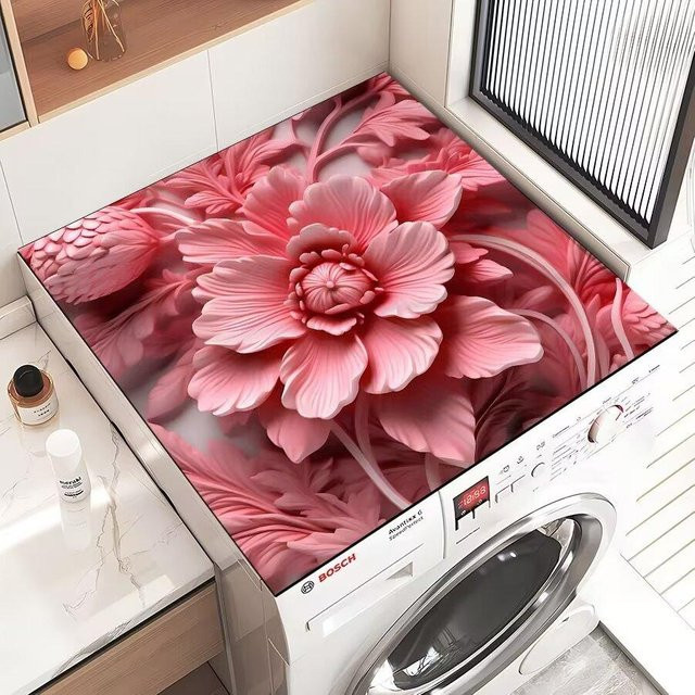 Yiran Furniture Staubschutzpad für Waschmaschine und Kühlschrank mit Blumenmuster, schnelltrocknend und wasserabsorbierend, Breite: 60 cm, Tiefe: 60 cm - Bild 1
