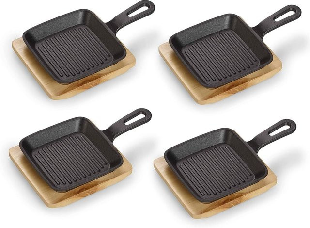 ECHTWERK Servierpfanne 4er-Set aus Gusseisen mit Emaille, schwarz, quadratisch, L x B x H: 23 x 14 x 3 cm - Bild 1